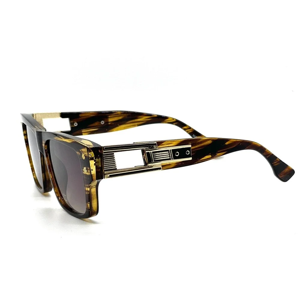 Men‎ Fashion Sunglasses Oversized Square Gold Flat Top Frame Hip Hop Fancy Black